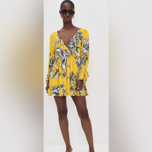 Yellow Floral Wrap Dress - Picture 5 of 6